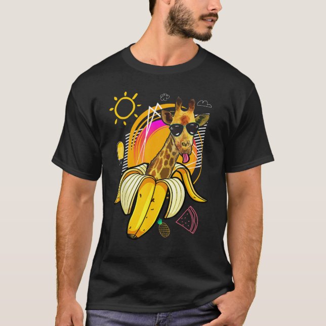 Camiseta Hipster Giraffe with Banana and Sunglasses  summer (Frente)