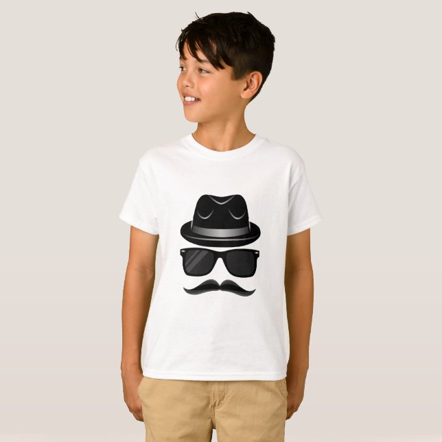Camiseta Hipster legal com bigode, chapéu e óculos de sol (Frente Completa)