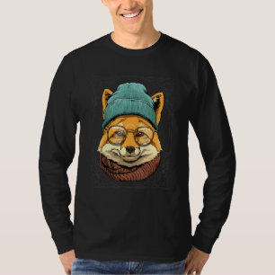 Camiseta Hipster legal Raposa Selvagem Animal Vestindo Ócul