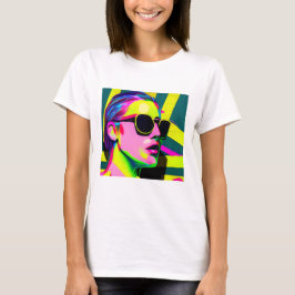 Camiseta Hipster legal Senhora em óculos escuros Arte moder