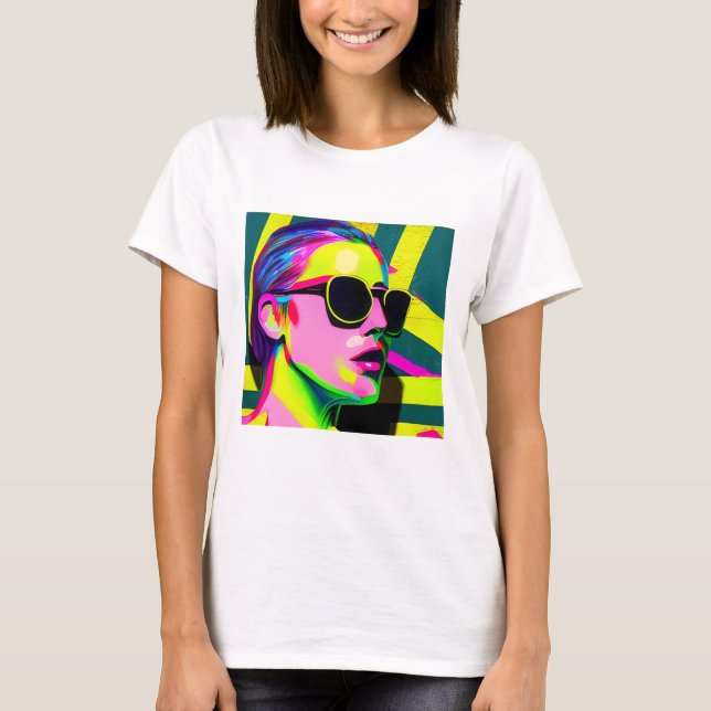 Camiseta Hipster legal Senhora em óculos escuros Arte moder (Frente)