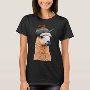 Camiseta Hipster Llama em Beanie Humor Pop