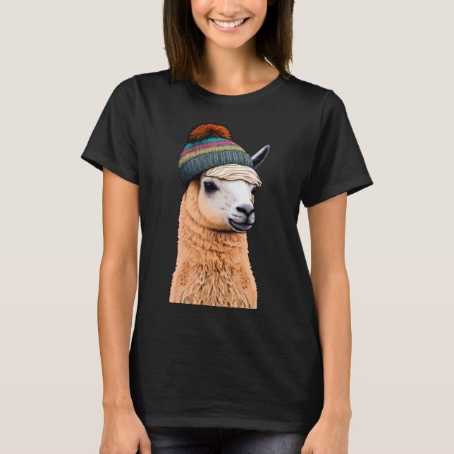 Camiseta Hipster Llama em Beanie Humor Pop (Frente)