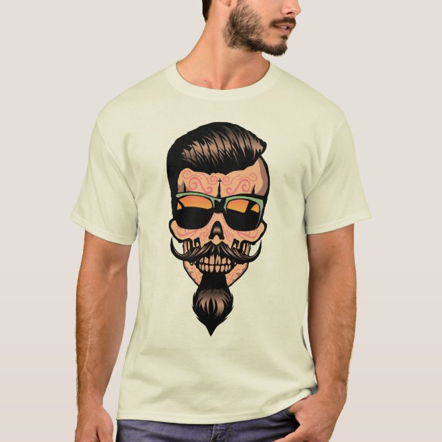 Camiseta hipster_mexicaine_tete_de_mort_crane_barbiche_fant (Frente)