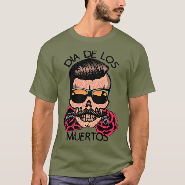 Camiseta hipster_mexicaine_tete_de_mort_crane_fleur_rose_ci (Frente)