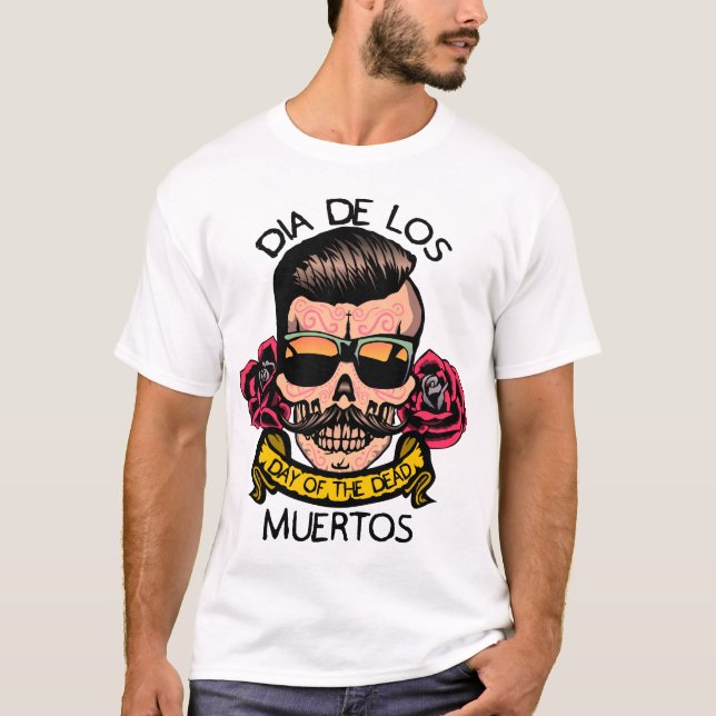Camiseta hipster_mexicaine_tete_de_mort_crane_fleur_rose_mo (Frente)