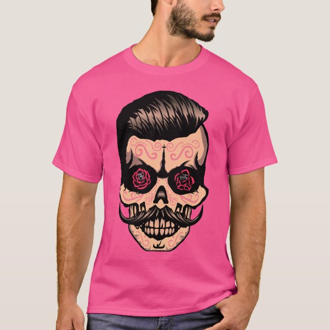 Camiseta hipster_mexicaine_tete_de_mort_crane_moustache_fle (Frente)