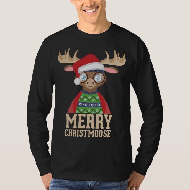 Camiseta Hipster Moose - Santa Hat - Feliz Christmoose Chri (Frente)