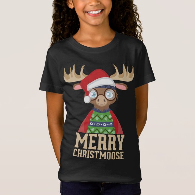 Camiseta Hipster Moose - Santa Hat - Feliz Christmoose Chri (Frente)