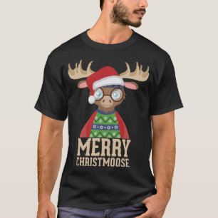 Camiseta Hipster Moose - Santa Hat - Feliz Christmoose Chri
