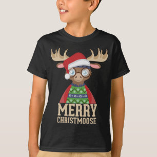 Camiseta Hipster Moose - Santa Hat - Feliz Christmoose Chri