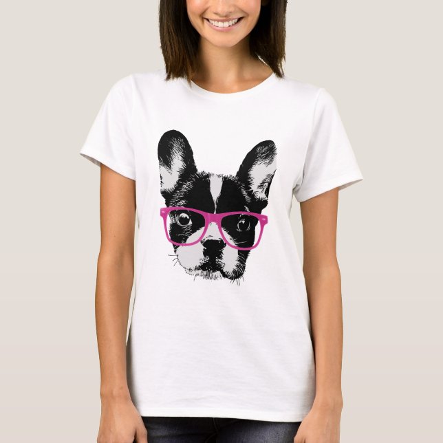 Camiseta Hipster Nerdy da mamã do buldogue francês (Frente)