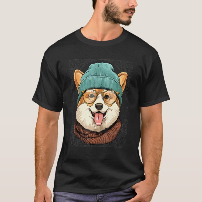 Camiseta Hipster Pembroke Welsh Corgi Wearing Sunglasses Do (Frente)