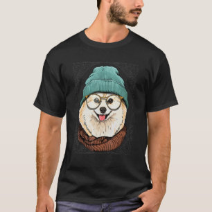 Camiseta Hipster Pomerânia Animal Vestindo Óculos de sol Pu