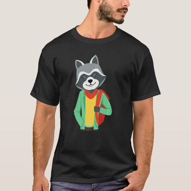 Camiseta Hipster Raccoon Vestindo Jaqueta Goofy Geek Raccoo (Frente)