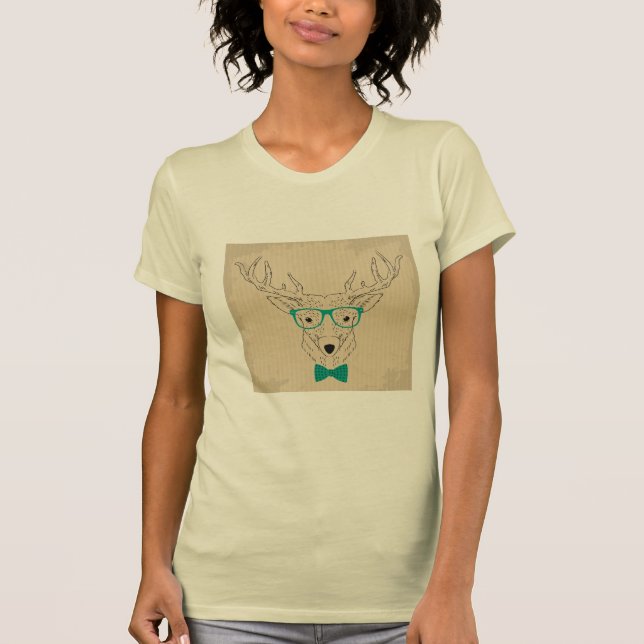 Camiseta Hipster Reindeer Elk com óculos graciosos Natal (Frente)