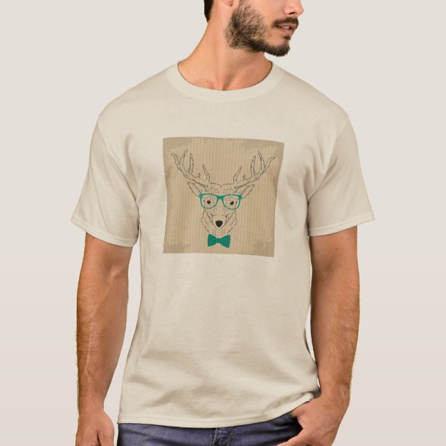 Camiseta Hipster Reindeer Elk com óculos graciosos Natal (Frente)