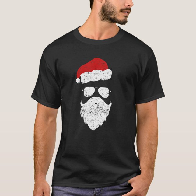 Camiseta Hipster Santa Beard Aviator Sunglasses And Hat (Frente)