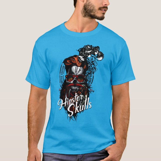 Camiseta hipster_skull_pipe_tete_de_mort_crane_fumer_barbu_ (Frente)