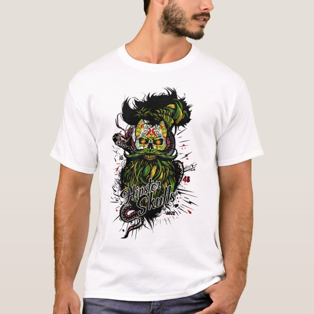 Camiseta hipster skulls tete de mort crane mexicain serpent (Frente)