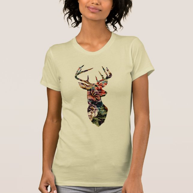 Camiseta Hipster Vintage Floral Deer Head Silhoule (Frente)
