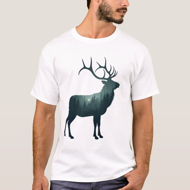 Camiseta Hirsch Wald Silhouette Natur Design (Frente)