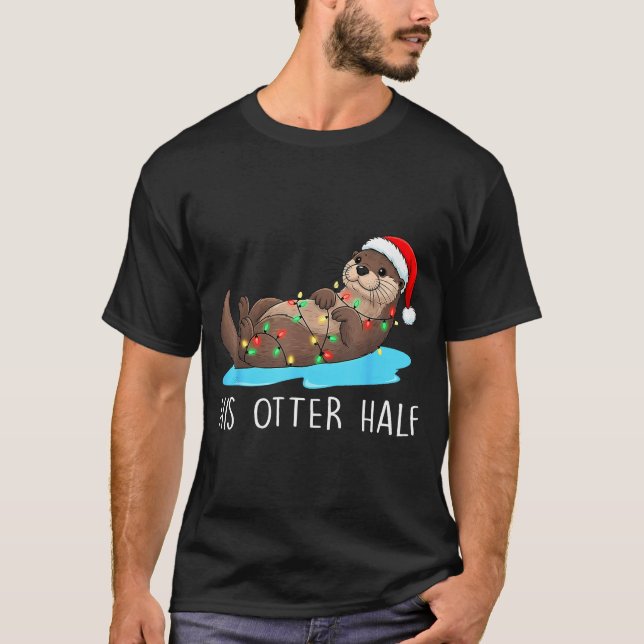 Camiseta His And Her Otter Half Santa Hat Couple Christmas  (Frente)