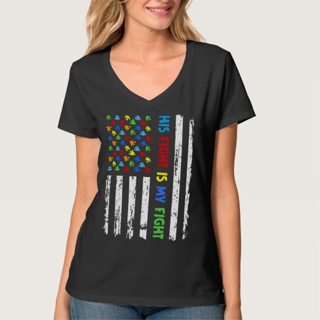 Camiseta His Fight Is My Fight Puzzle Piece Autism Awarenes (Frente)