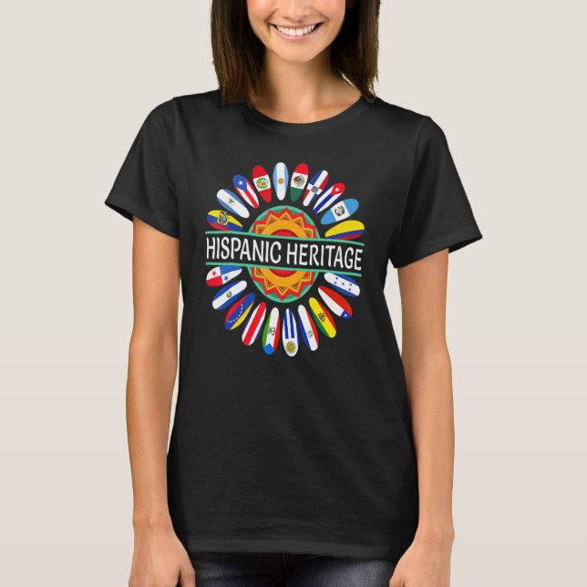Camiseta Hispanic Countries Flags Sunflower Hispanic Herita (Frente)