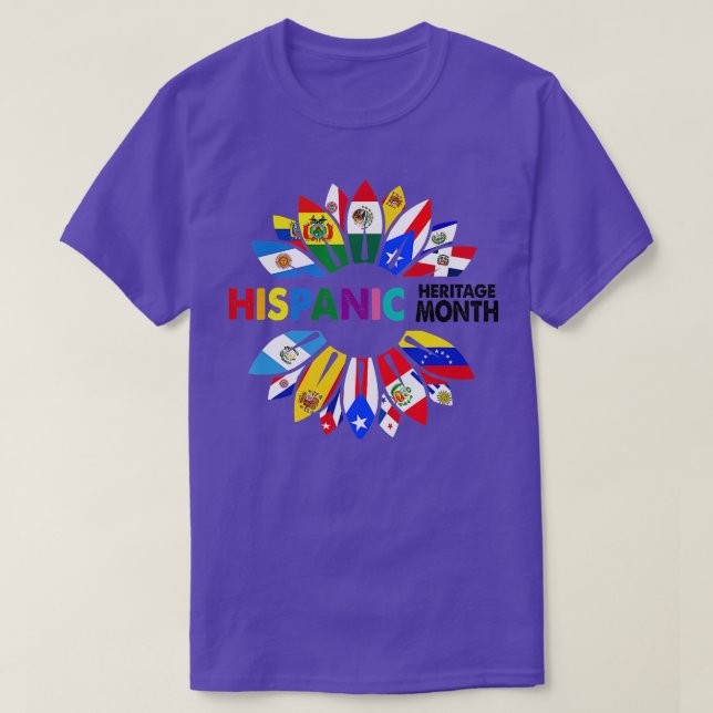 Camiseta Hispanic Heritage Month Latino Countries Flags Sun (Frente do Design)