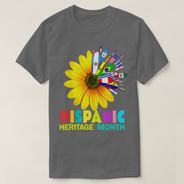 Camiseta Hispanic Heritage Month Latino Countries Flags Sun (Frente do Design)