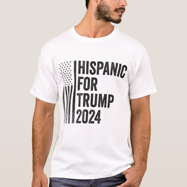 Camiseta Hispânico Para Trump 2024 Bandeira Patriótica Amer (Frente)