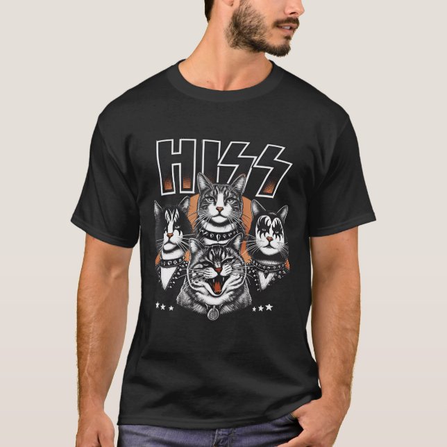 Camiseta Hiss Funny Cats Kittens Rock Rockin Funny Cat  (Frente)