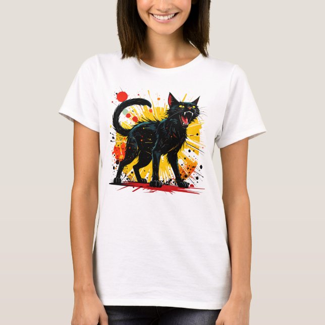 Camiseta Hissing Defensive Black Cat Women's (Frente)