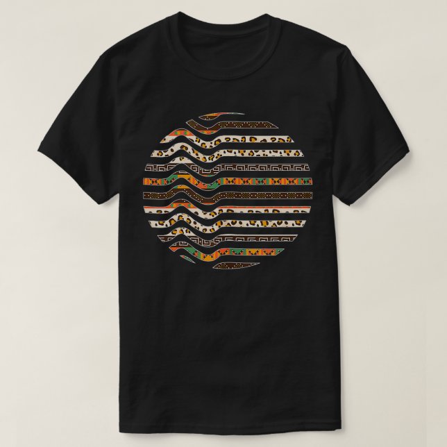 Camiseta Histo Preto do Círculo dentro de Abstrato de Padrã (Frente do Design)