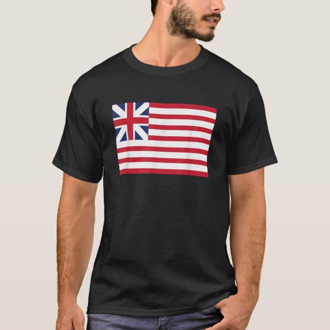 Camiseta História 1776 Bandeira Americana Grand Union Flag  (Frente)