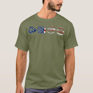 Camiseta História de um Bandeira Americana de Pedra Curling