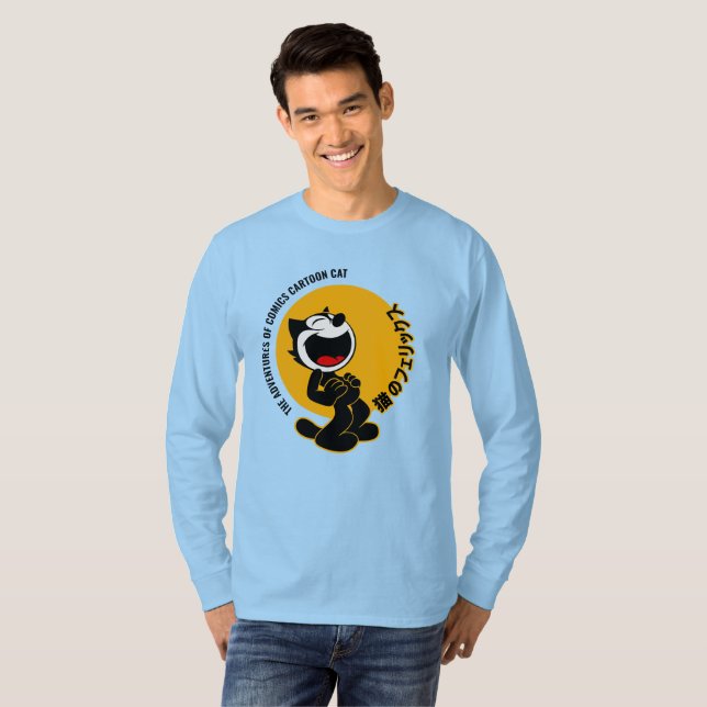 Camiseta História em quadrinhos Cartoon Cat | Capa longa ma (Frente Completa)