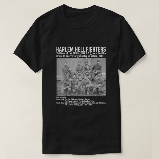 Camiseta História Militar Negra EUA História Negra Harlem H (Frente do Design)