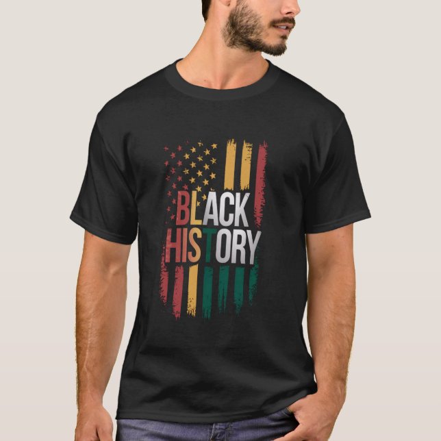 Camiseta História Negra Estados Unidos Bandeira Homens Patr (Frente)