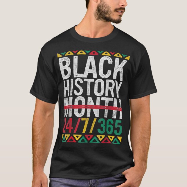 Camiseta História Negra Mês 24 7 365 Orgulho Africano (Frente)