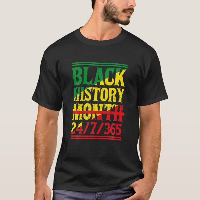 Camiseta História Negra Mês 24/7/365 Orgulho Africano Melan (Frente)