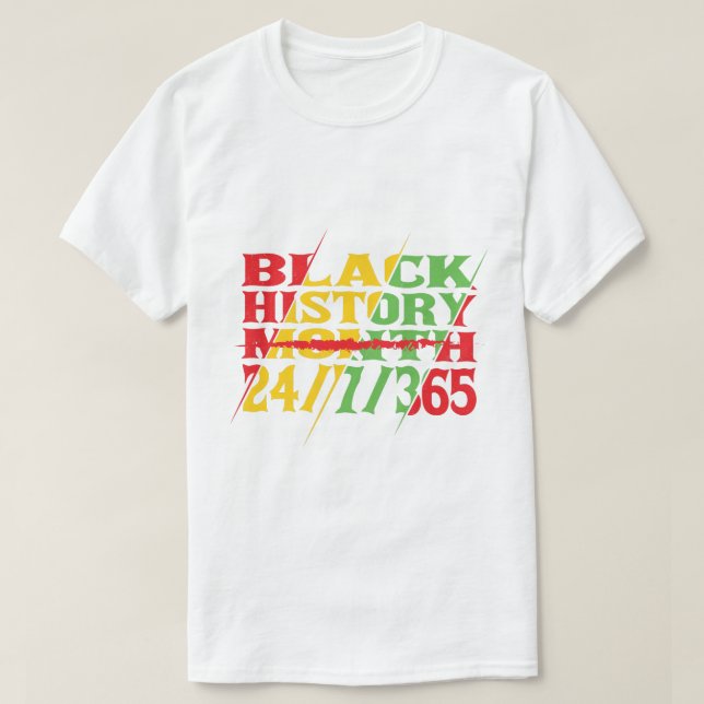 Camiseta História Negra Mês 24/7/365, Orgulho Negra, Africa (Frente do Design)