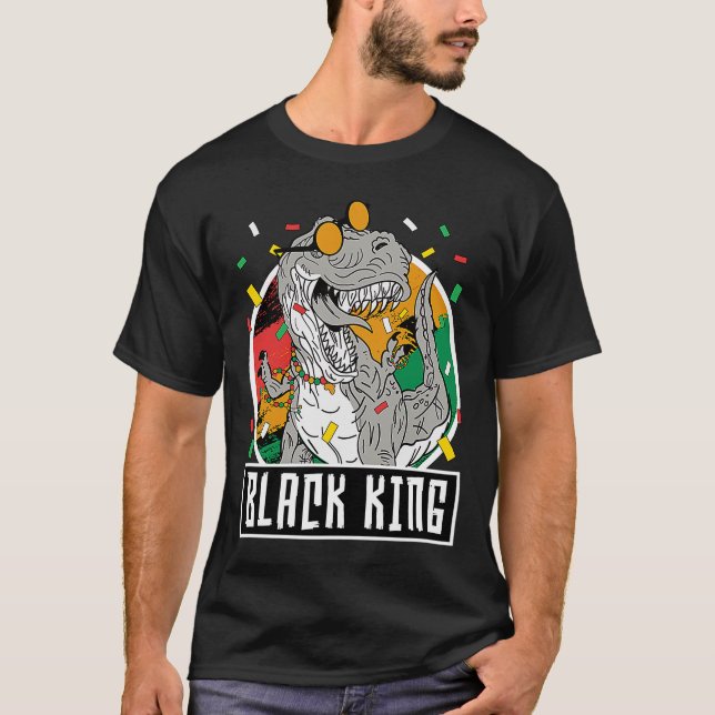 Camiseta História Negra Mês Rex Dinossauro Negro Rei Dino B (Frente)