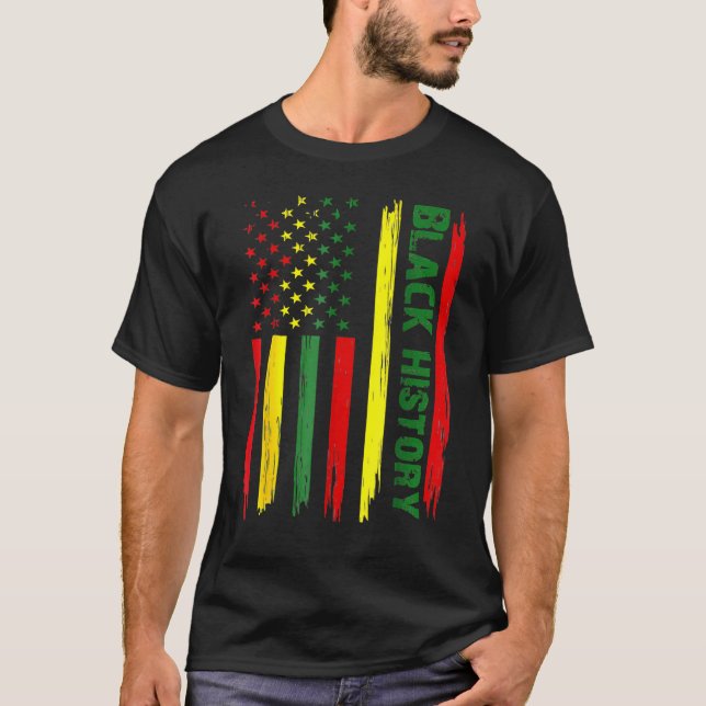 Camiseta História Negra Nos Estados Unidos Bandeira Homens  (Frente)