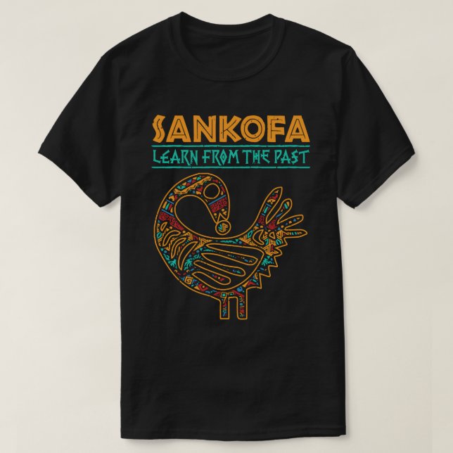 Camiseta História Negra Pássaro Africano Sankofa Aprende co (Frente do Design)