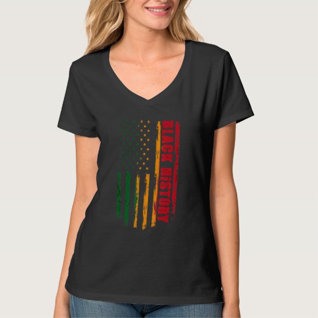Camiseta História Negra Usa Bandeira Para Herita Afro-Ameri (Frente)