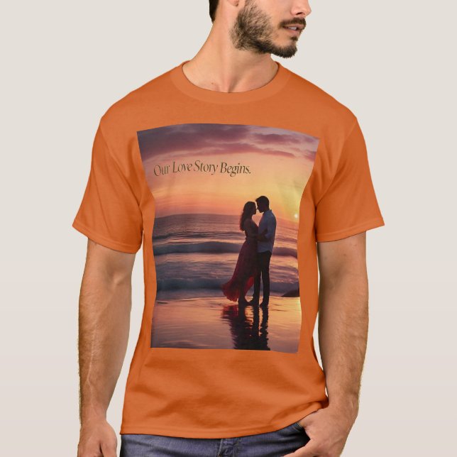Camiseta História Romântica de Amor Sunset Mens Tshirt (Frente)