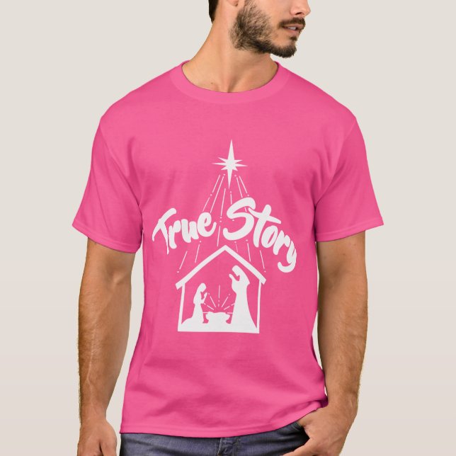 Camiseta História Verdadeira Natividade Cena de Natal Jesus (Frente)