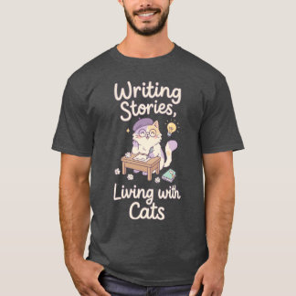 Camiseta Histórias de escrita Vivendo com gatos Escritor fo